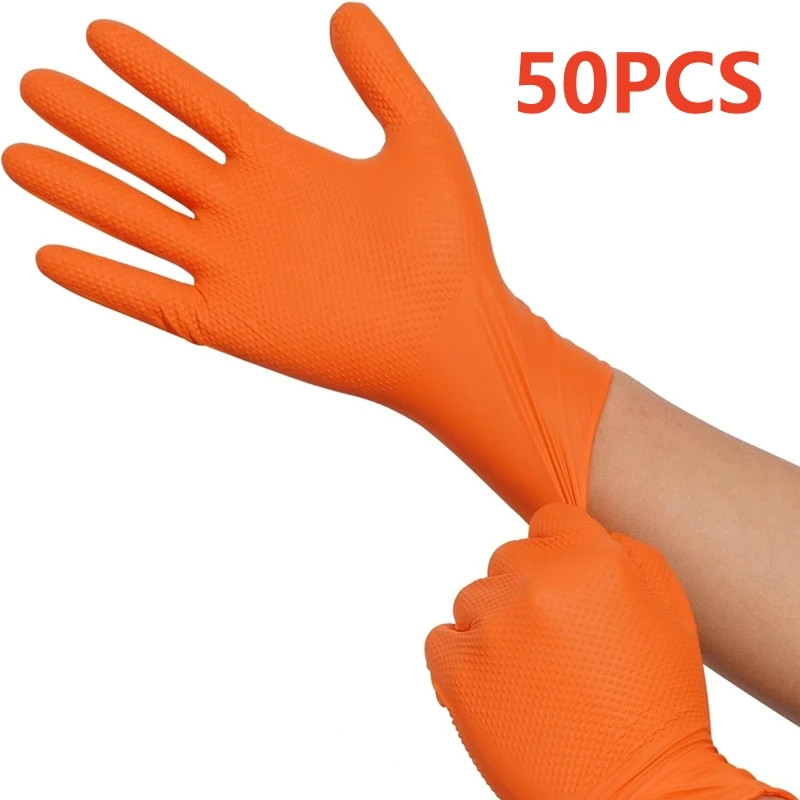 8mil Orange Nitrile Disposable Gloves Heavy Duty Mechanic Work