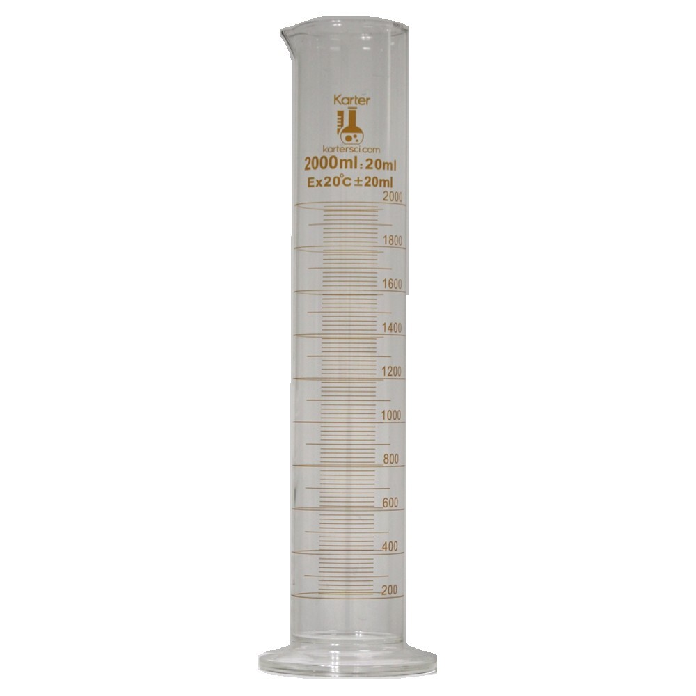 2000ml Graduated Cylinder, Round Base, Borosilicate 3.3 Glass (Case of 12)