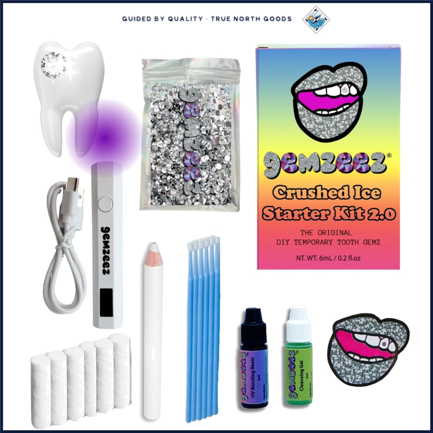 18-Piece Tooth Gemz Kit with Rhinestones and Mini UV Light for Sparkle