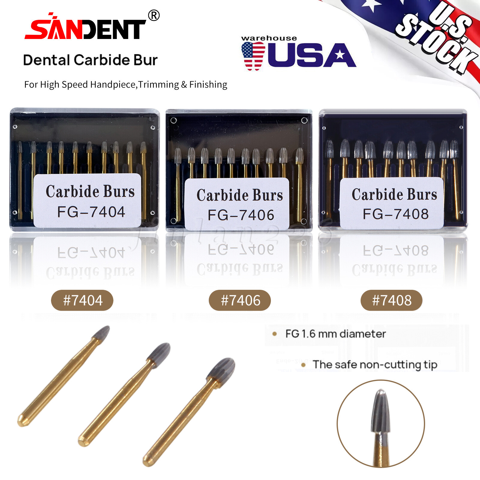 Dental Carbide Burs Trimming Finishing Polishing Egg Football FG 7404 7406 7408
