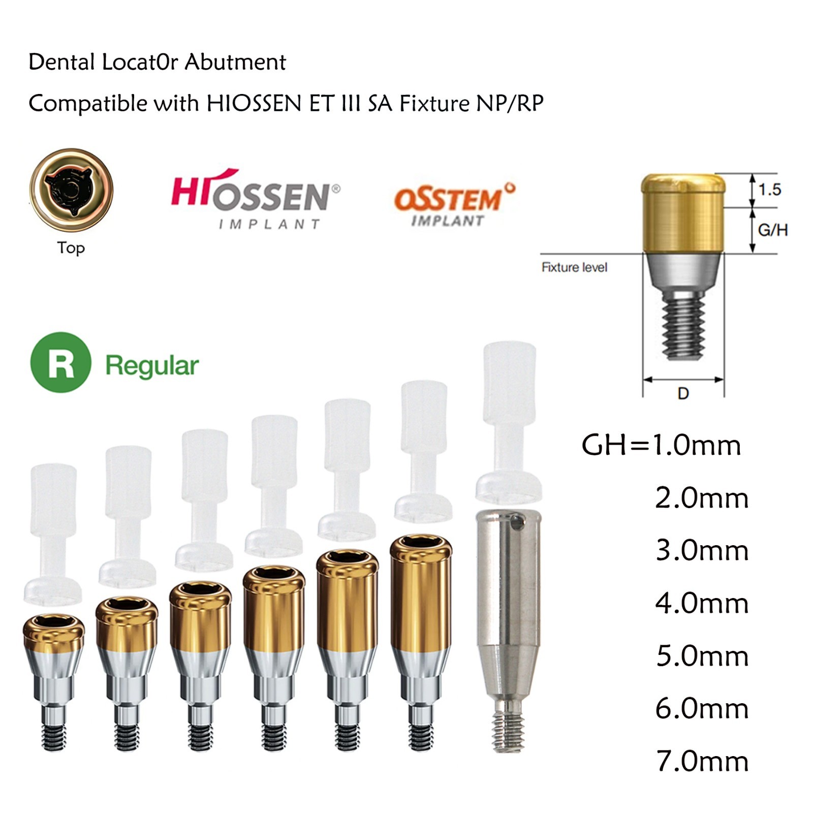 Dental Locator Attachment Abutment & Male Caps for Hiossen/Nobel/Zimmer/Bego/Mis