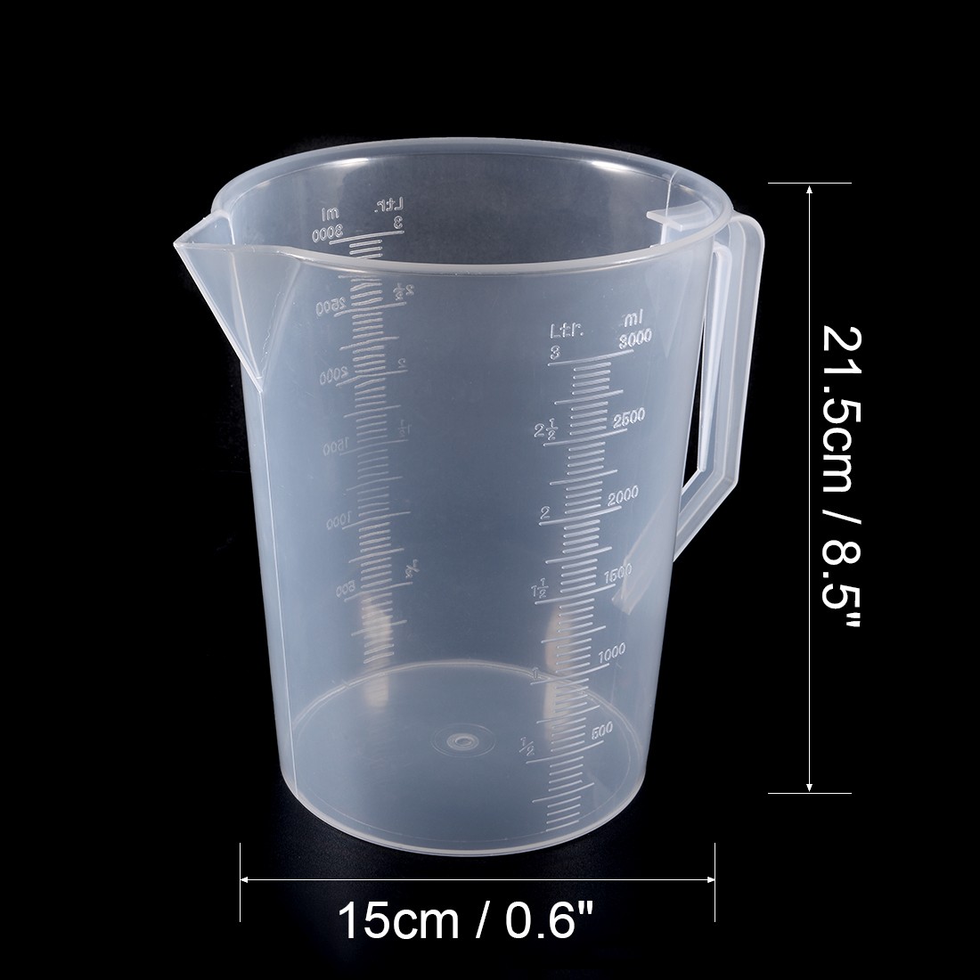 Laboratory Clear White 3000mL PP Plastic Graduated Measuring Cup Handled Beaker