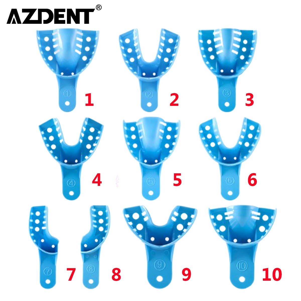 12Pcs/Pack Dental Impression Trays Plastic Perforated Denture Upper/Lower