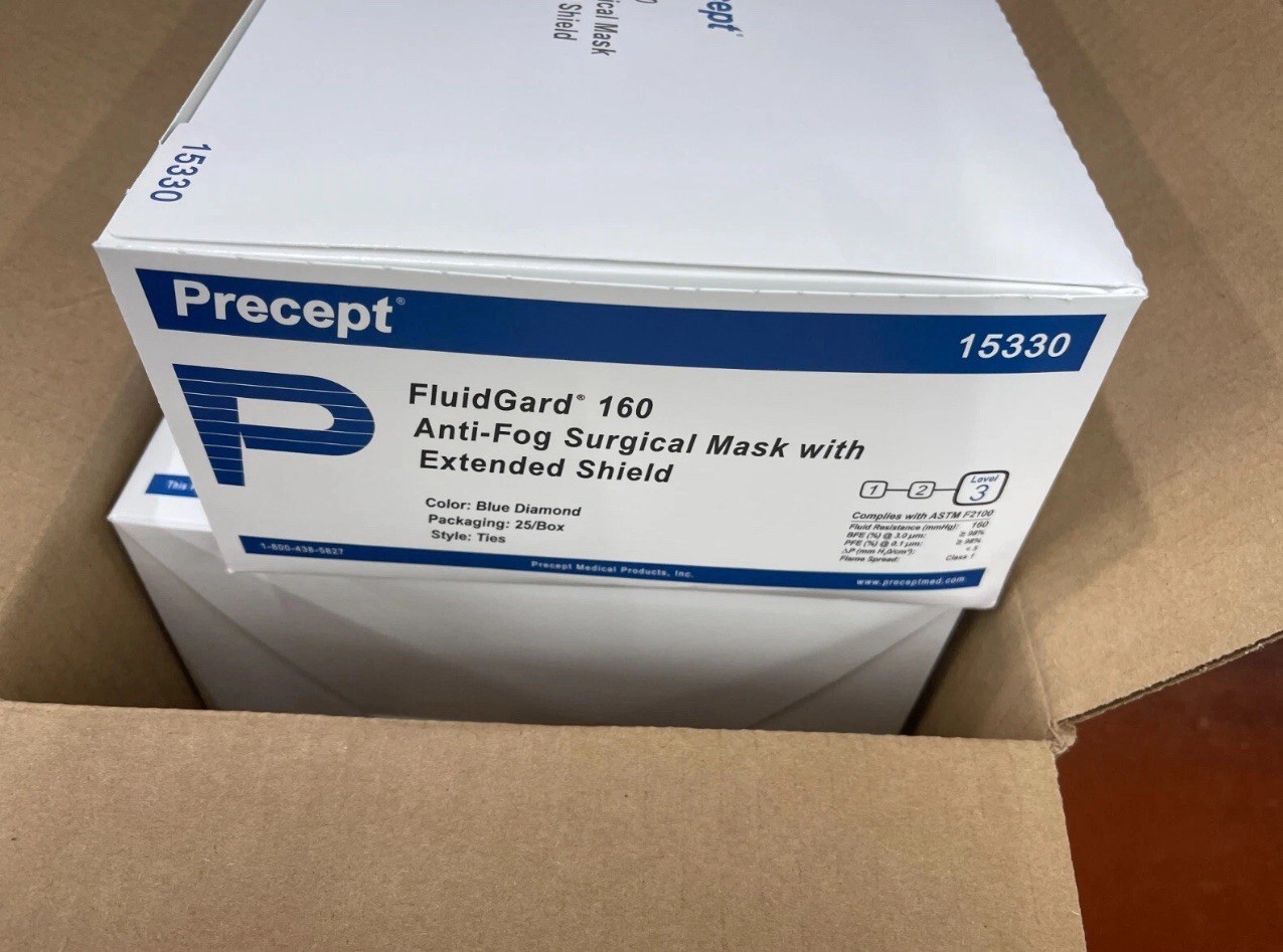 Precept FluidGard 160 procecure Surgical Mask With Extended Shield- 25/Box-Blue