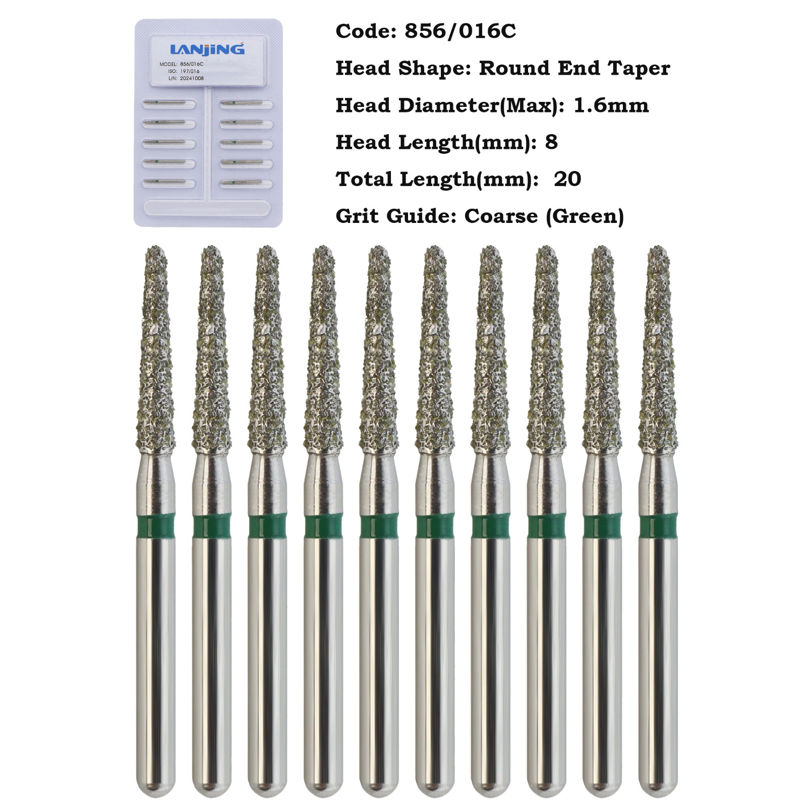 10/50/100Pcs Dental Diamond Bur FG 856/016C Round End Taper Coarse High Speed