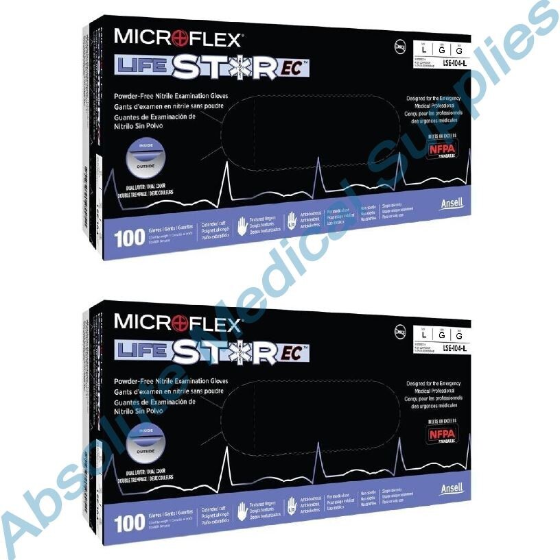 *200-Gloves* Ansell MicroFlex LIFESTAR EC PF Dual Layer Extended Cuff LSE-104-L