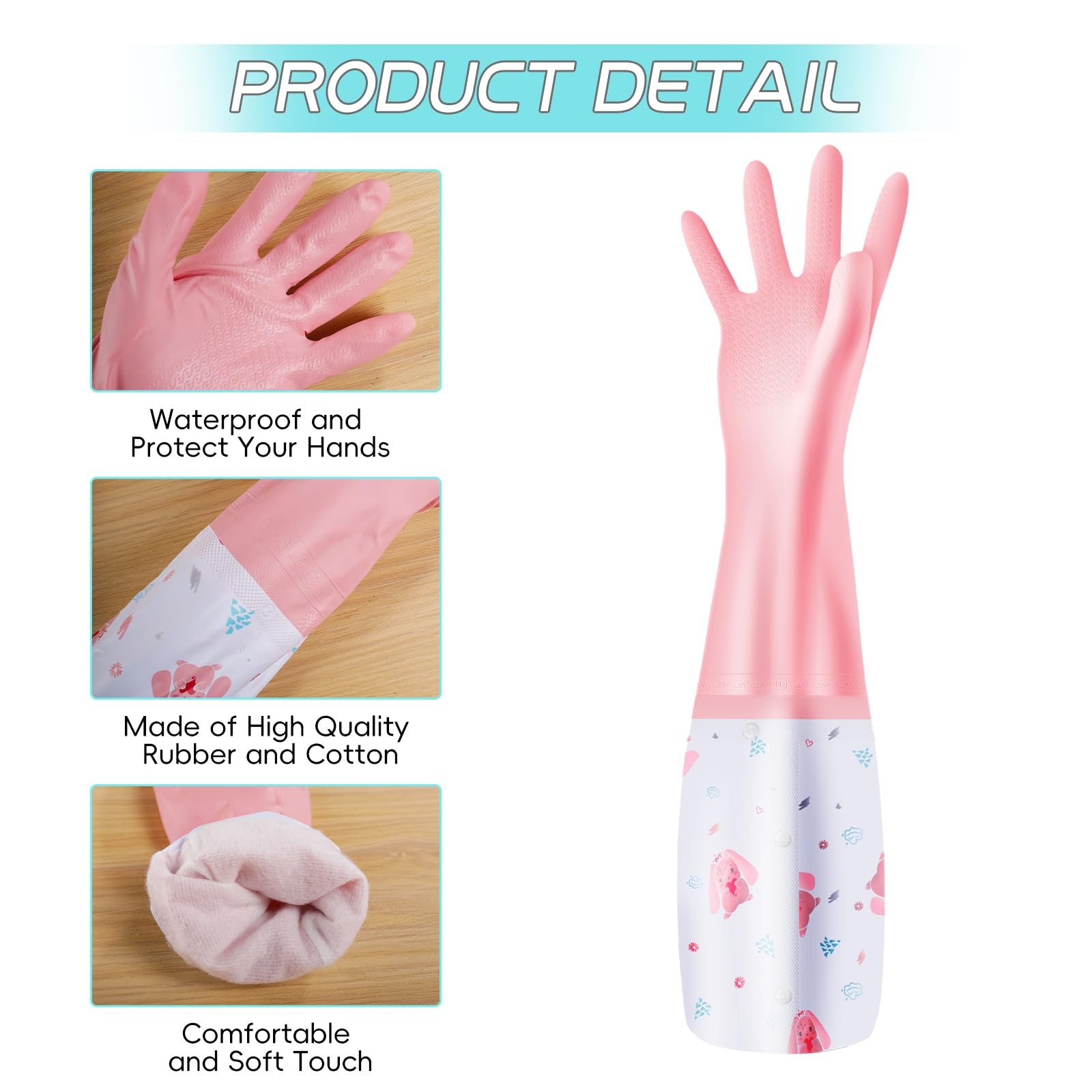 3Pcs Reusable Dishwashing Gloves, Waterproof Long Cuff Non-Slip Household Glo.