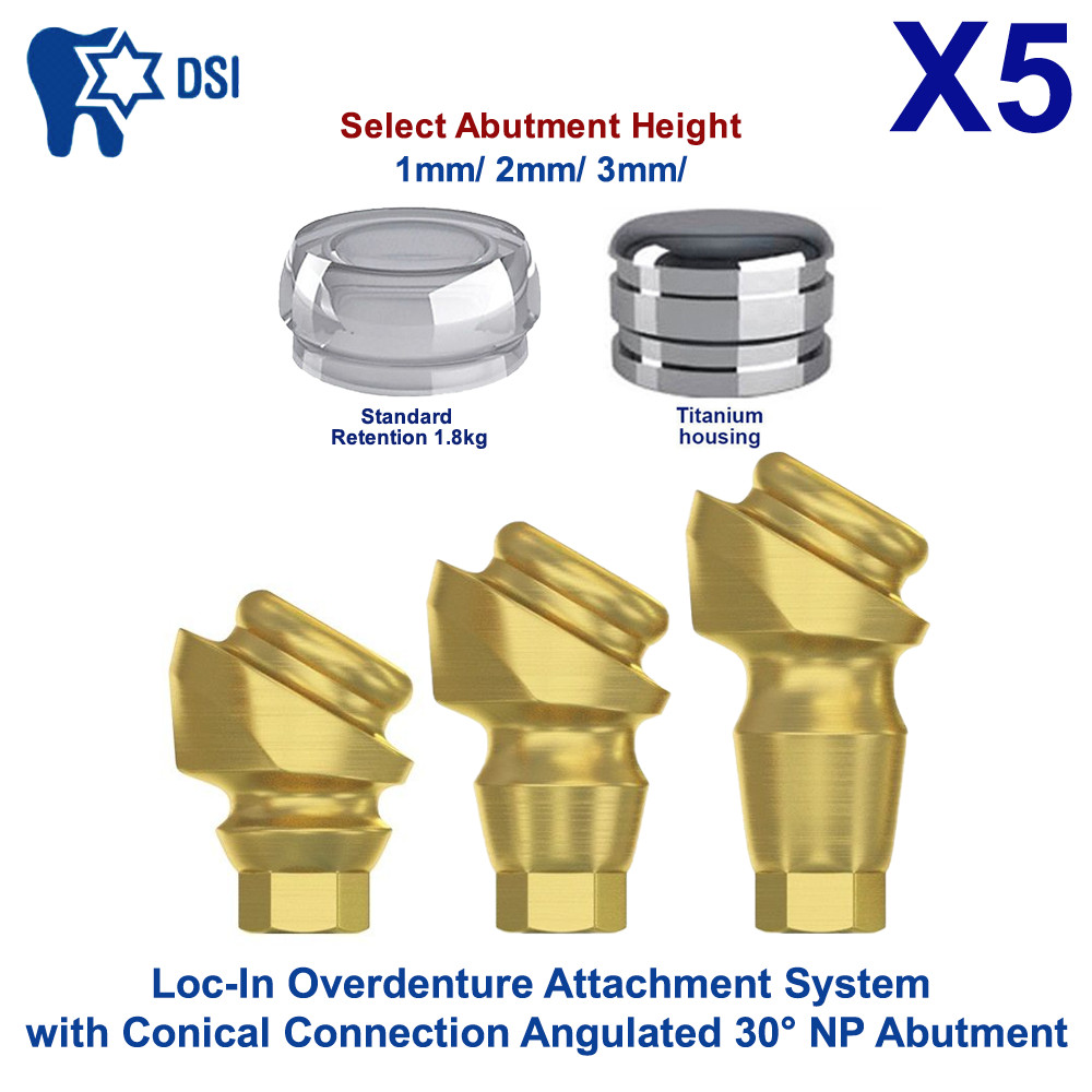 5x Set Abutment Angulated 30° Conical Loc-In Attachment NP Standard Cap