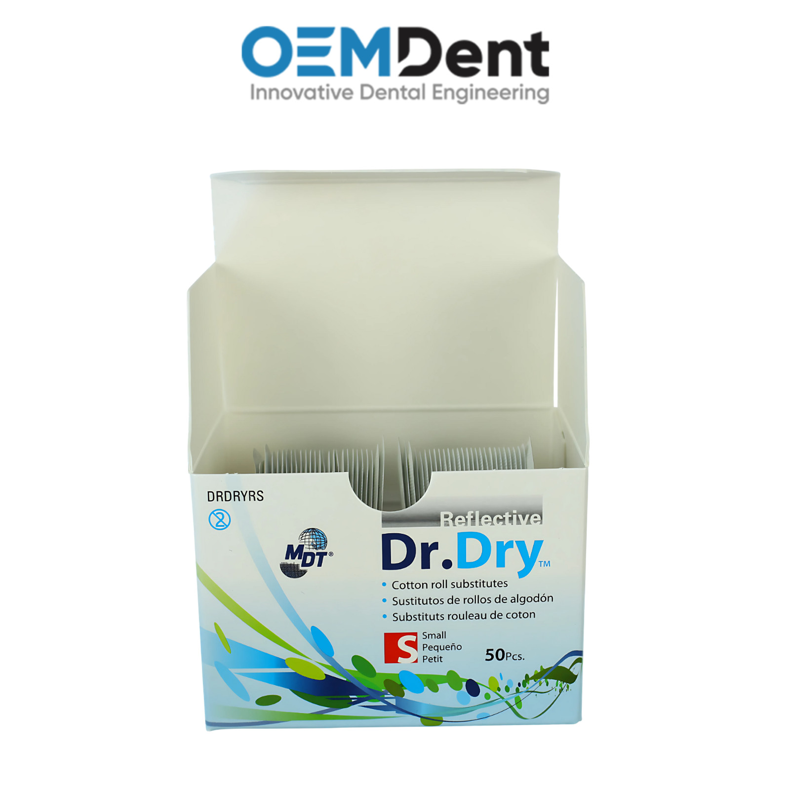50pcs MDT Dr.Dry Cotton Roll Substitute Reflective Pads Absorb Saliva Dental