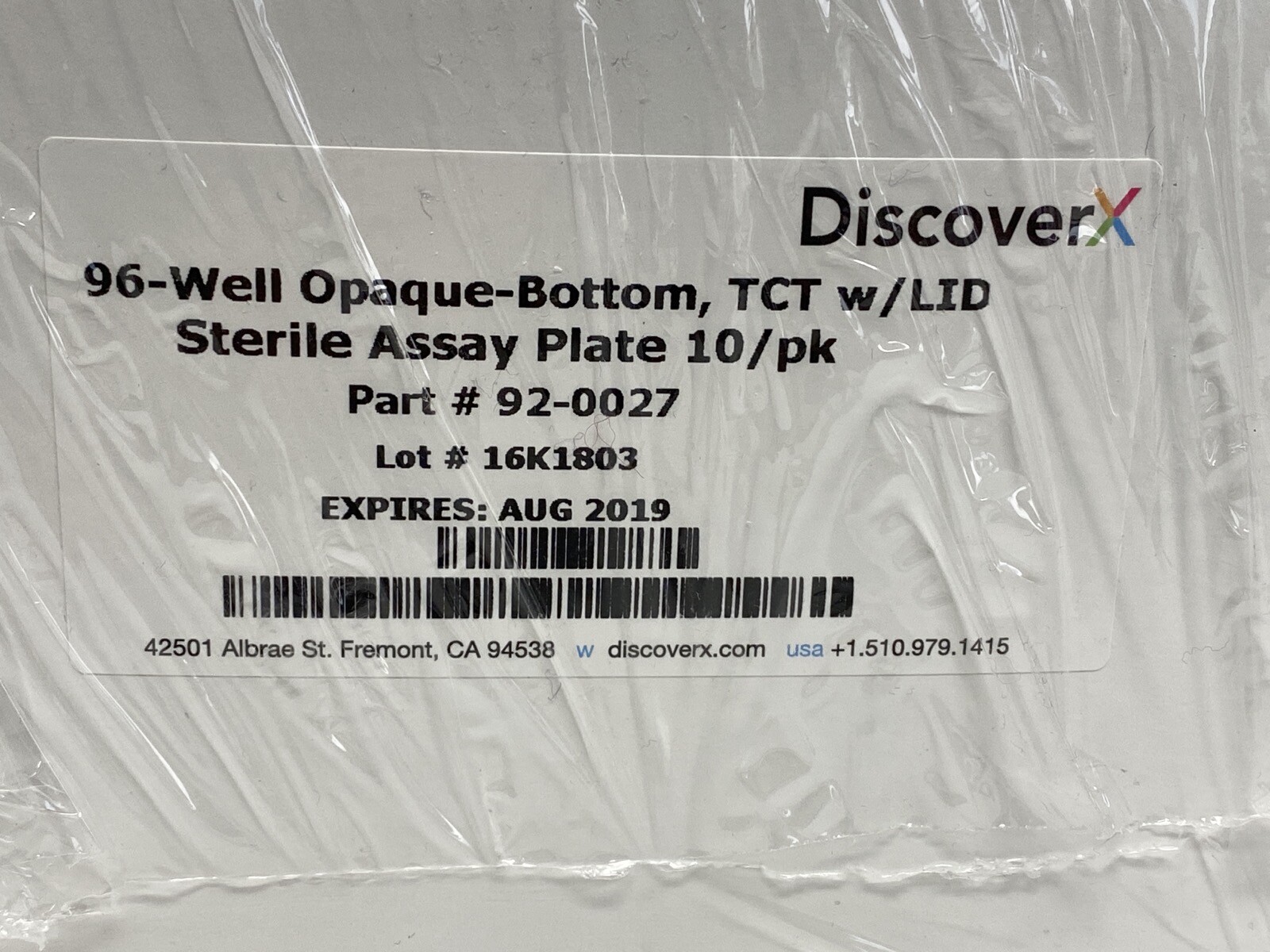 (10/Pk) DISCOVERX 96-Well White Flat Bottom TCT Assay Plates w/ Lid 92-0027