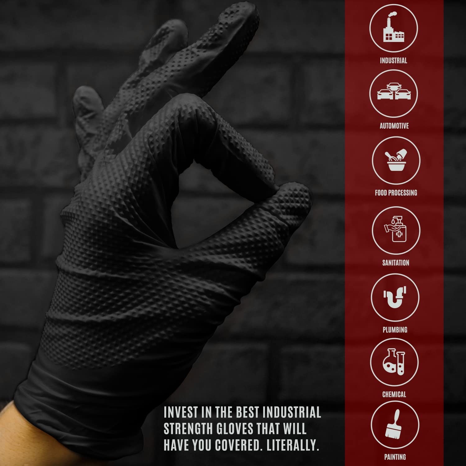 Heavy-Duty Black Nitrile Gloves – 8 Mil Thick, Tear-Resistant, Diamond Texture