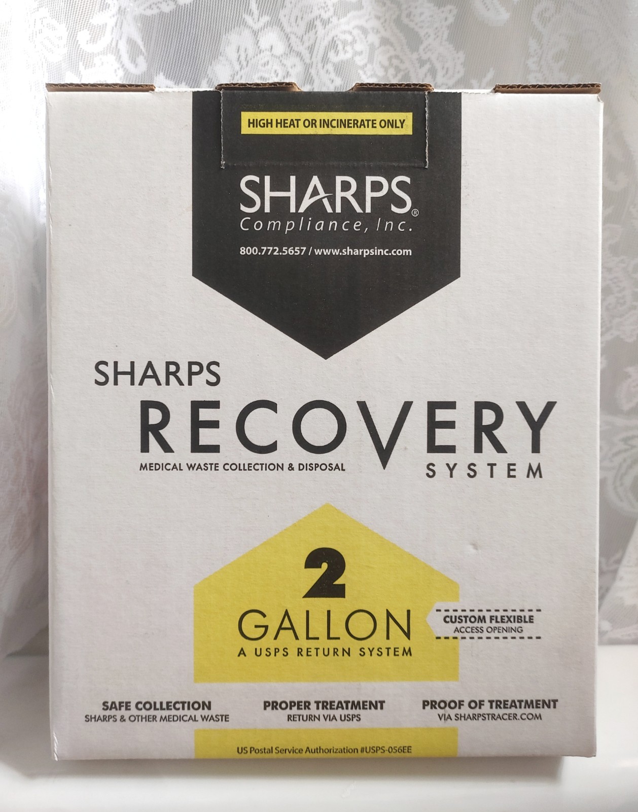 Sharps Recovery 2 Gallon Medical Waste Collection & Disposal, Pre-Paid Postage