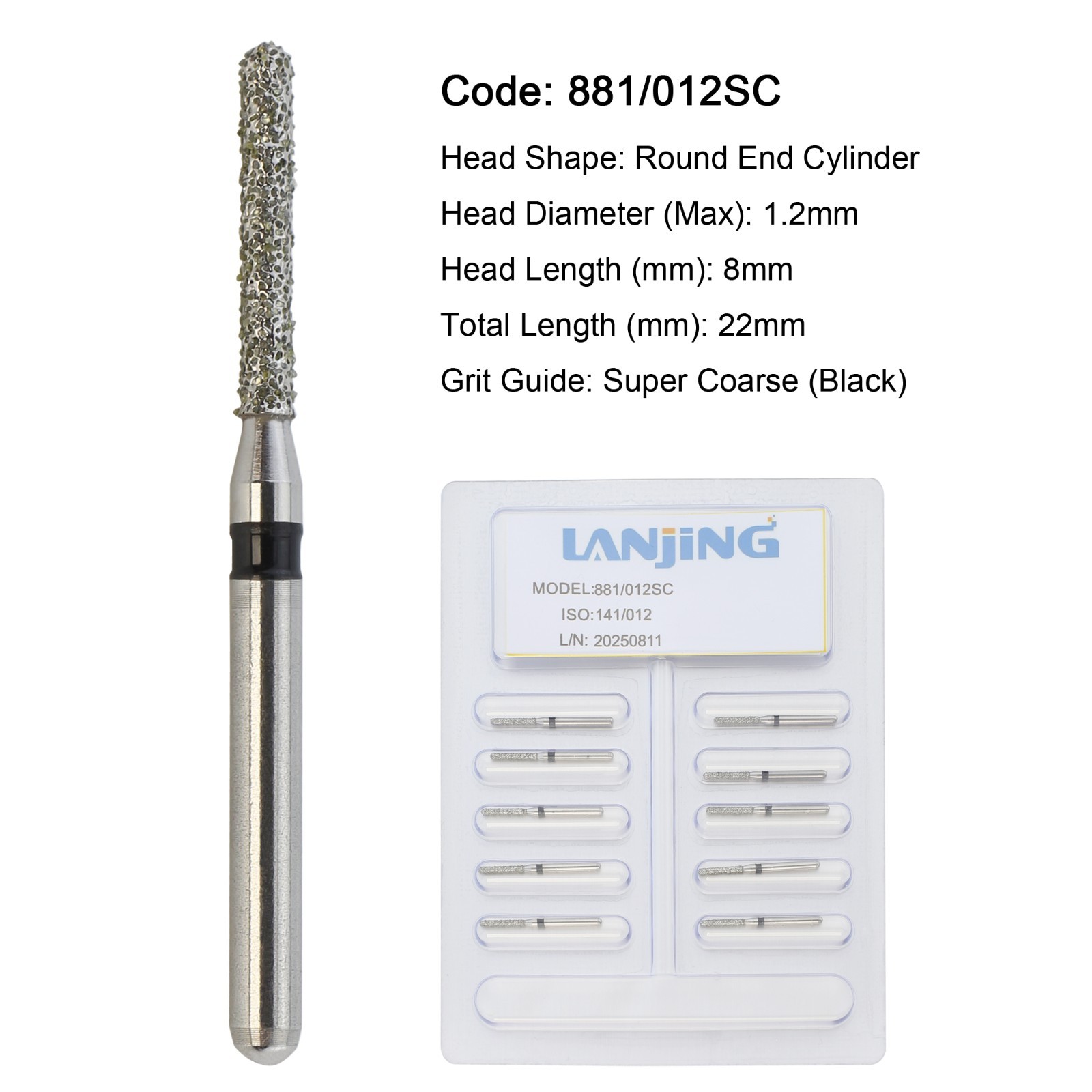 Dental Burs Diamond FG Round End Taper Cylinder High Speed Friction Grip 850 856