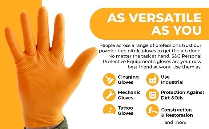 Orange Nitrile Gloves 100 Pcs Medium 8Mil Thick Powder-Free – Disposable Gear