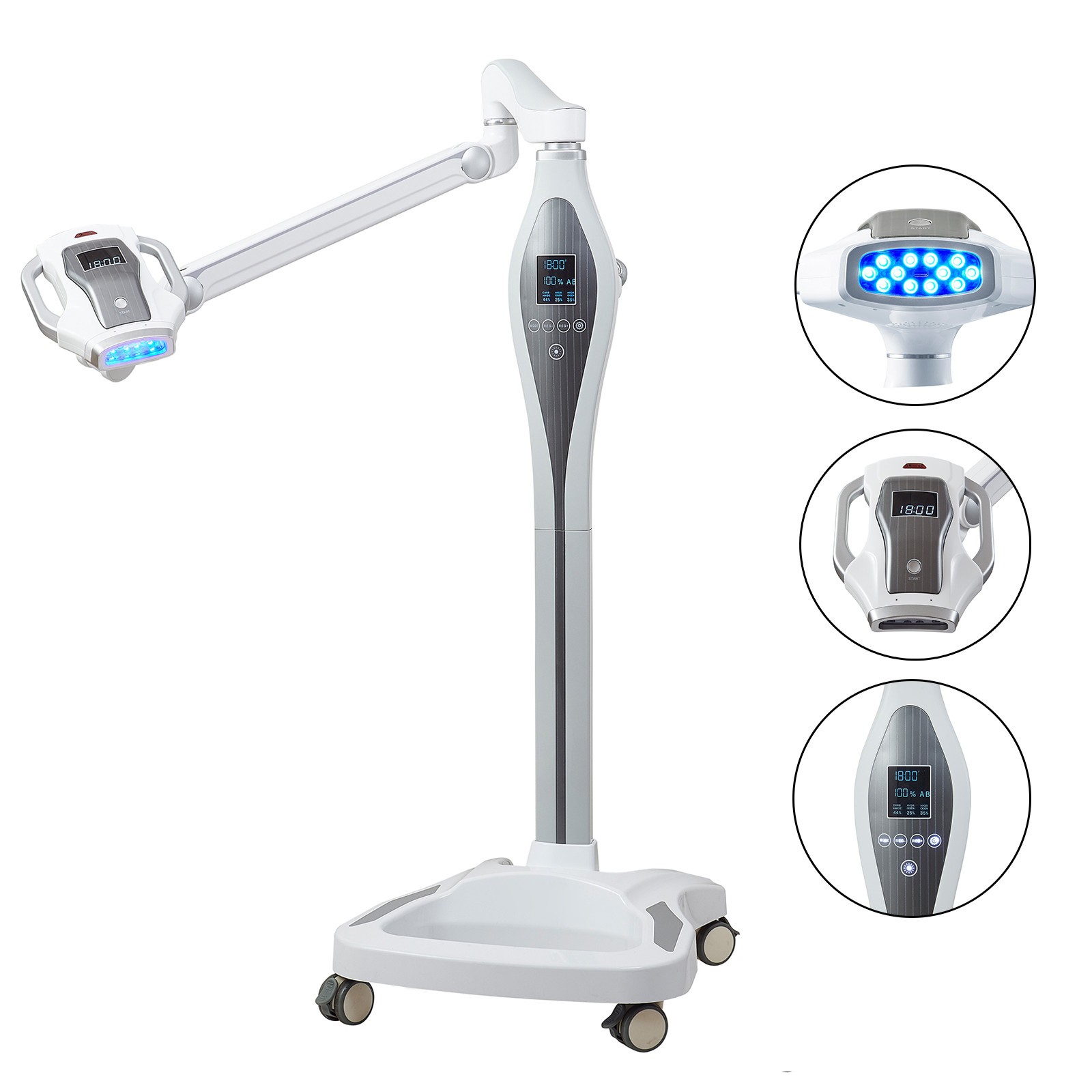 60W Mobile Dental LED Teeth Whitening Lamp 12Pcs 5W LEDs Double Screen 3 Modes