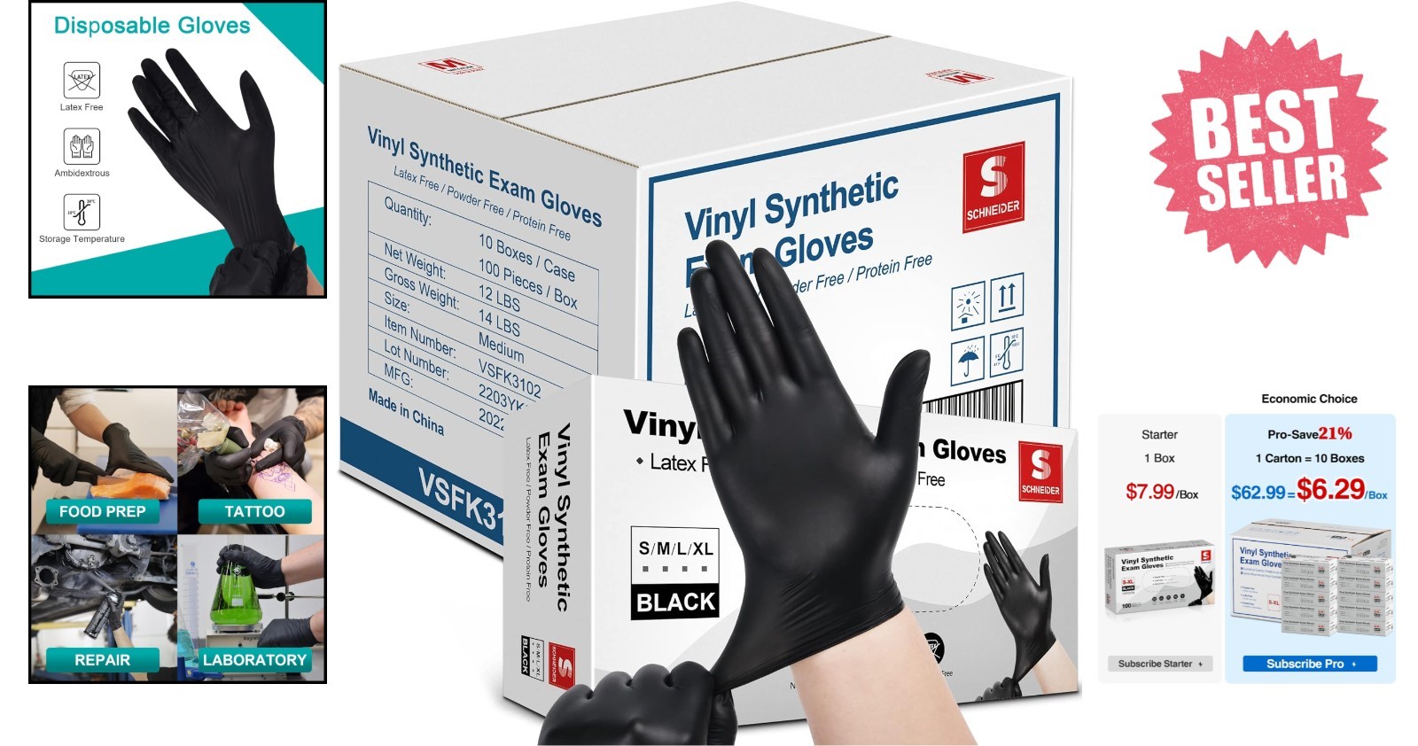 XL 1000 Count Vinyl Exam Gloves – 4 Mil Latex Free for Food, Medical & Cleaning
