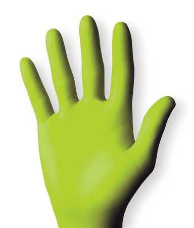 Showa 7705Pftl Disposable Gloves, Nitrile, Powder Free, Fluorescent Green, L,
