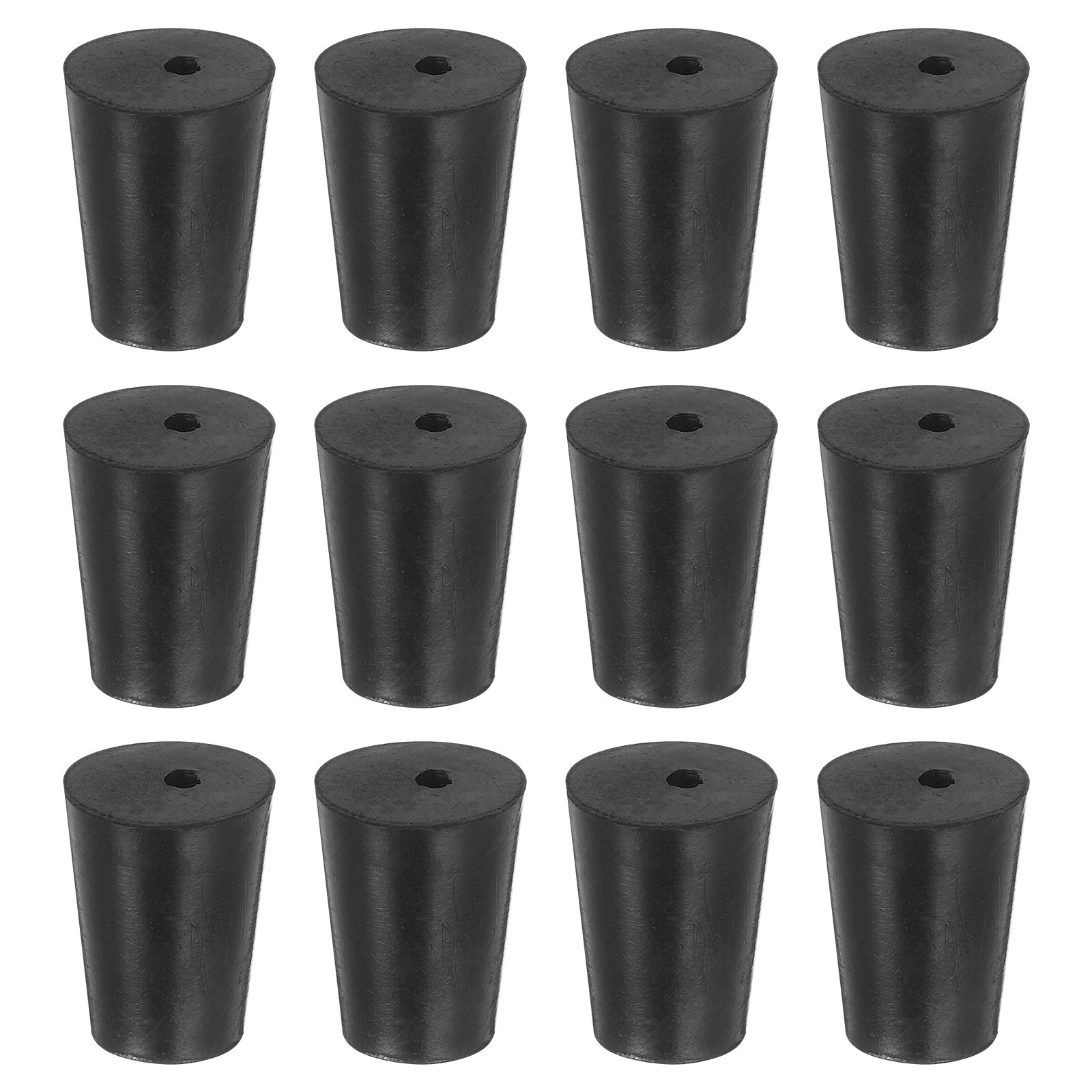 12 Pcs 1-Hole Rubber Stopper, Tapered Seal Tube Stopper Plug, 19x14x25mm Black