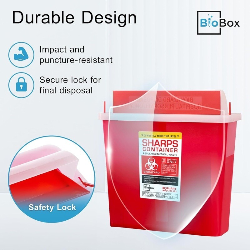 Durable Red Sharps Disposal Container Puncture Resistant Ideal EMS Labs Home Use