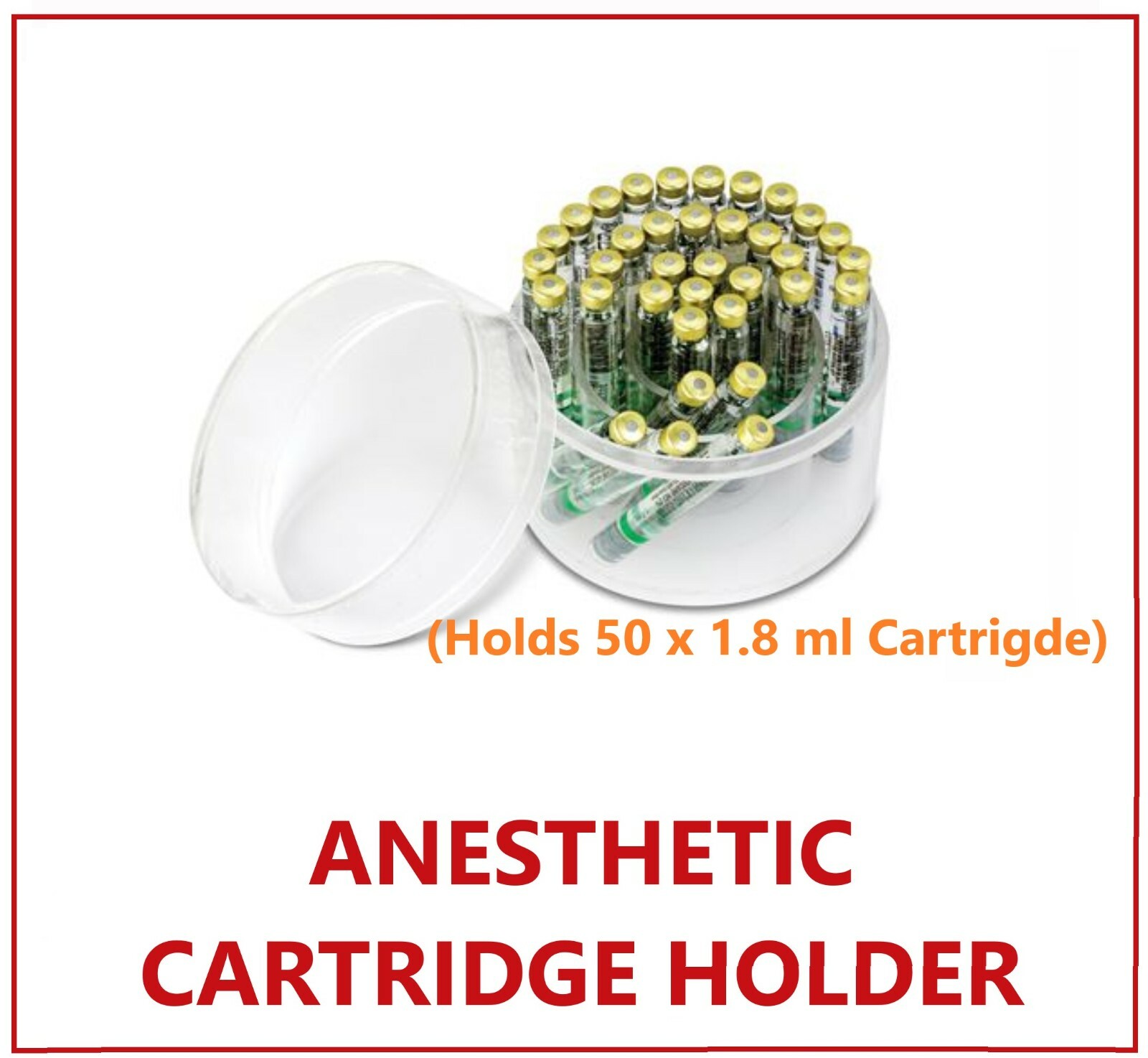 Dental Medical ANESTHETIC CARTRIDGE HOLDER with LID Holds 50 x 1.8 ml Cartrigde