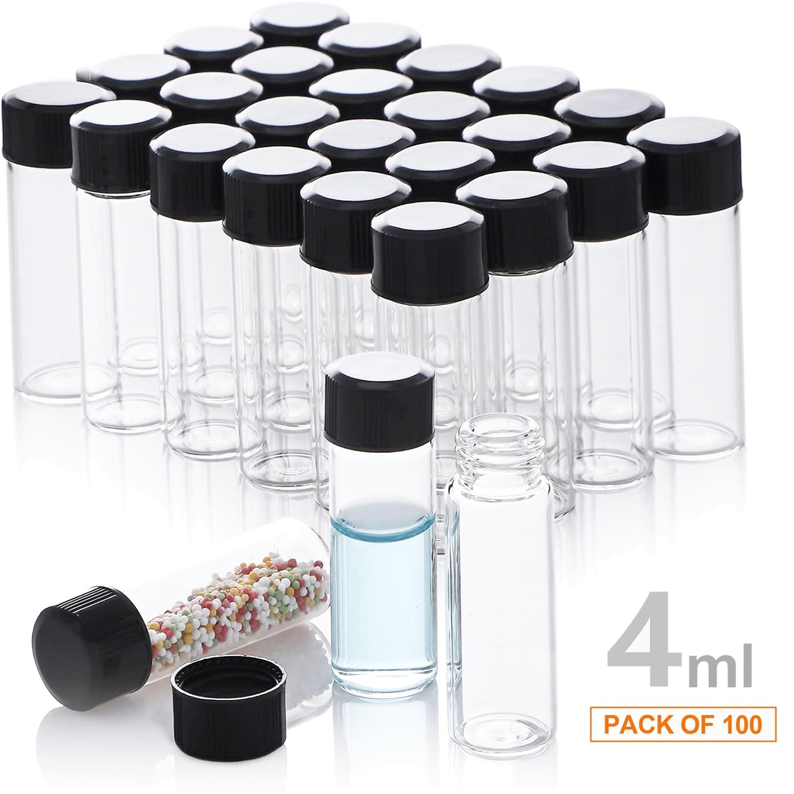 100Pack 4ml/10ml Glass Vials with Screw Caps Clear Liquid Sample Vial Bottles US