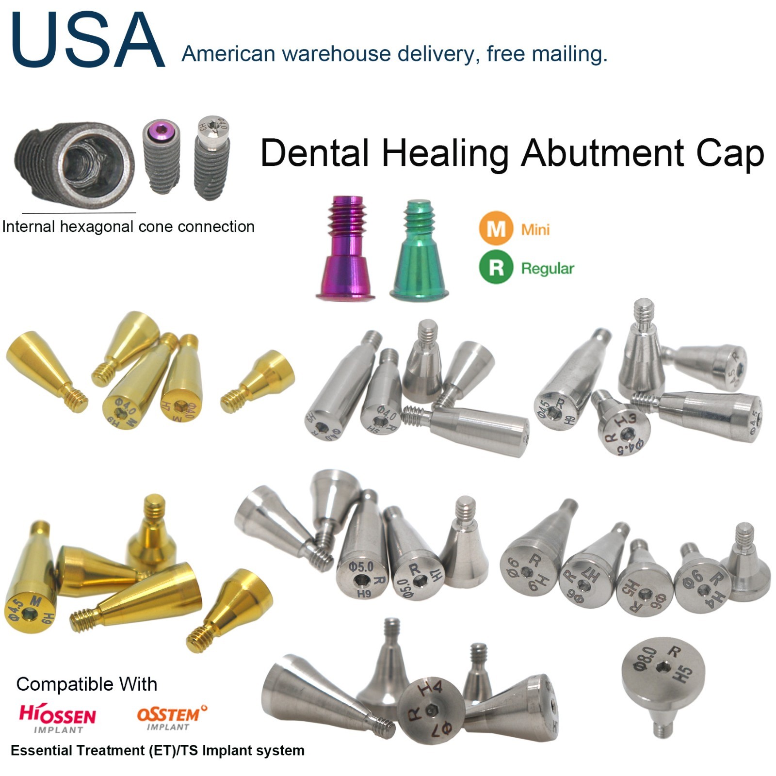 Dental Healing Abutment Mini Regular Cover Screw Fits Hiossen Implant 5/10/20Pcs