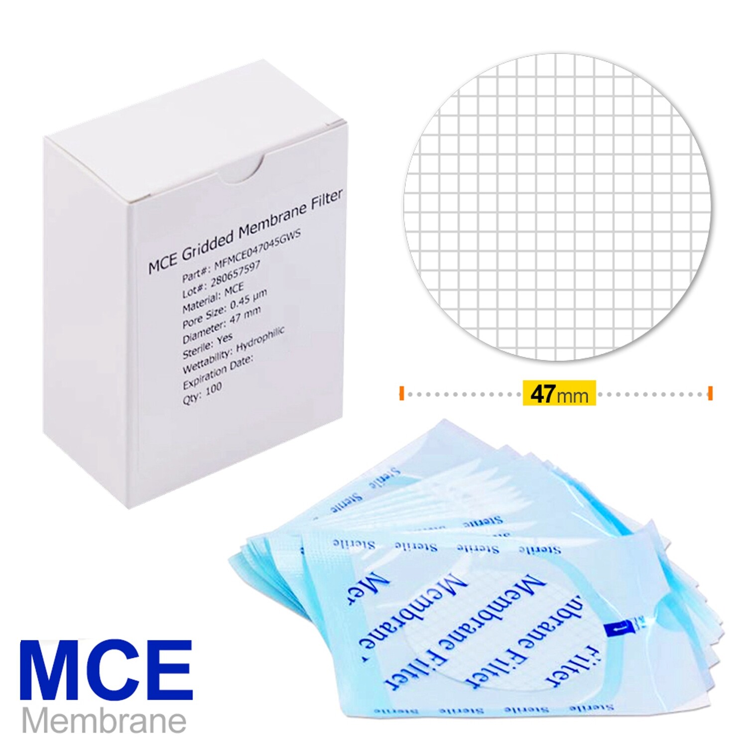 1000PCS MCE Gridded Membrane Filter 0.45 µm 47mm Environmental Express Filter US