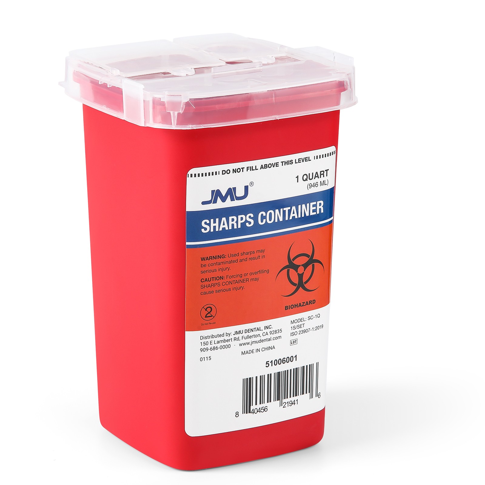 Sharps Container 1 Quart | Biohazard Needle and Syringe Disposal with Flip Lid