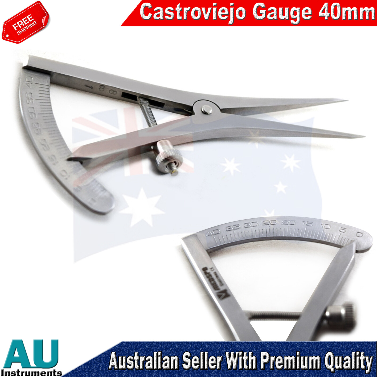 Castroviejo Caliper 40mm Measuring Gauge ophthalmic Surgical Implant Instrument