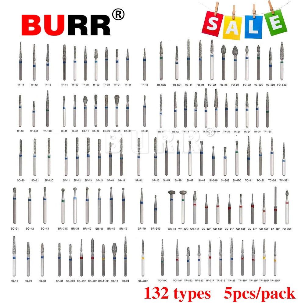 100 Types 50pcs Dental FG Diamond Burs For High Speed Handpiece Friction Grip