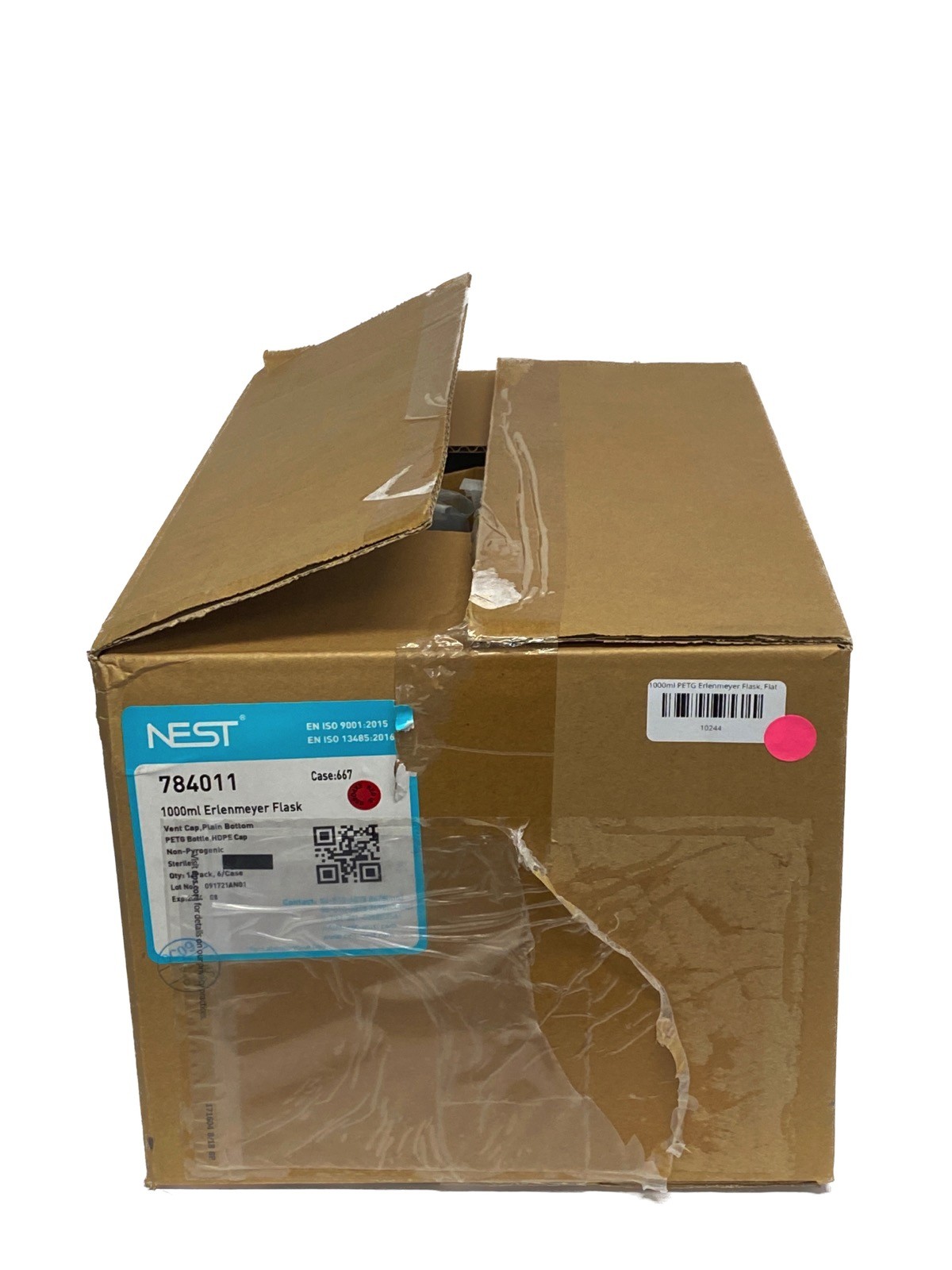 (6/Cs) NEST 1000mL PETG Erlenmeyer Flasks w/ Vent Caps Plain Bottom 784011