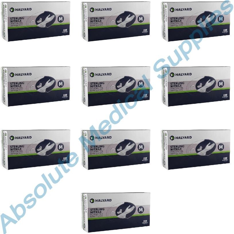 *2,000-Pieces* Halyard Sterling Nitrile Powder-Free Examinat Gloves Medium 50707