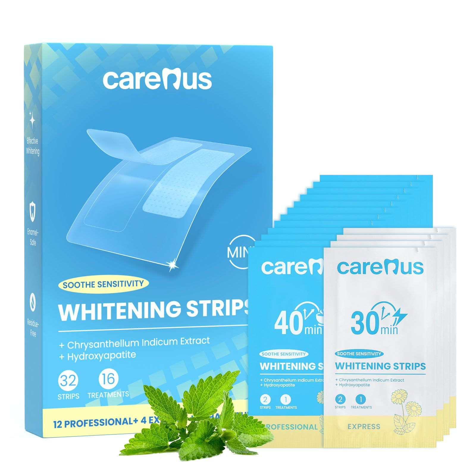 Carerus Teeth Whitening Strips, 16 32 Count (Pack of 1), Transparent