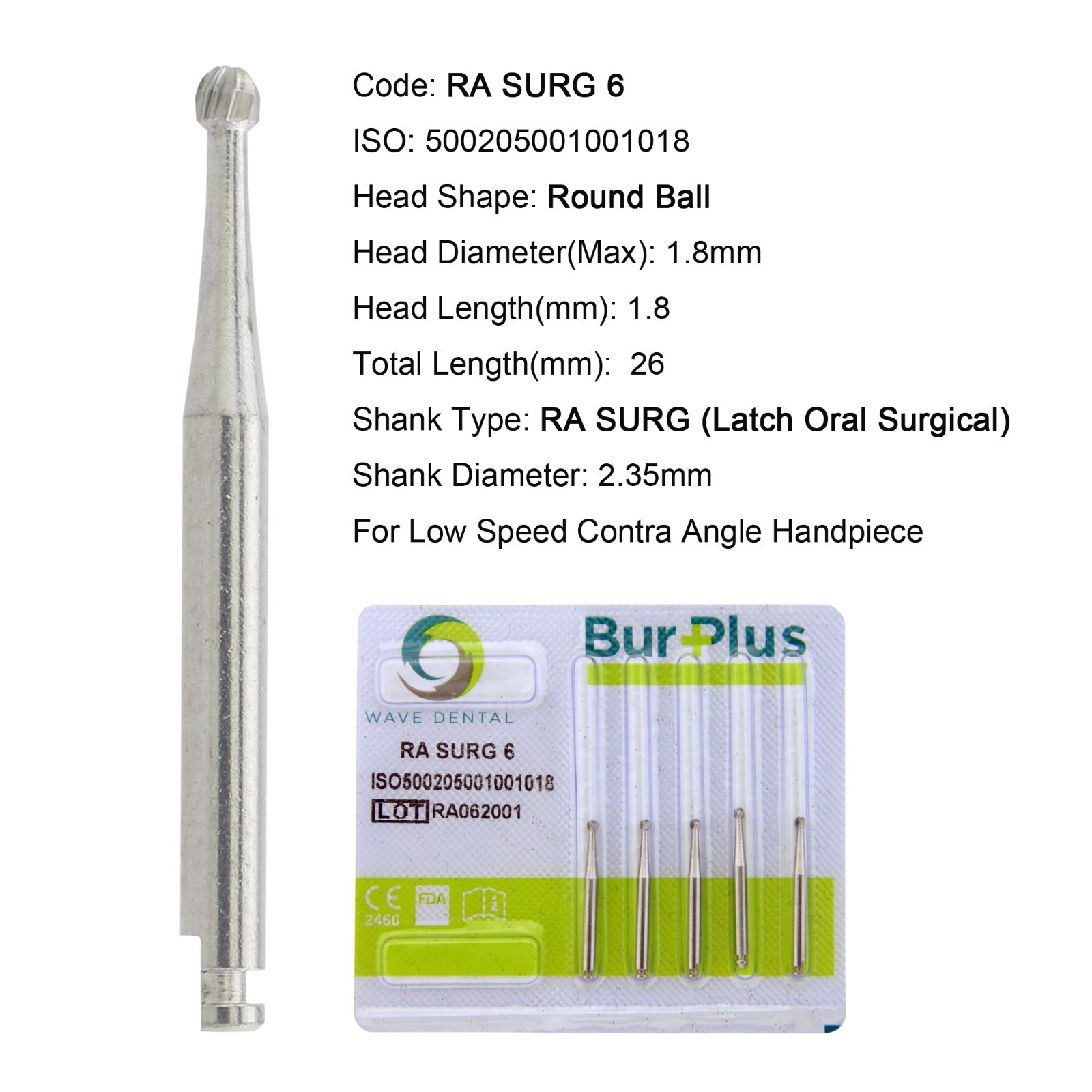 WAVE Dental Surgical Latch Carbide Burs RA SURG Round RA 2 4 6 8 for Slow Speed