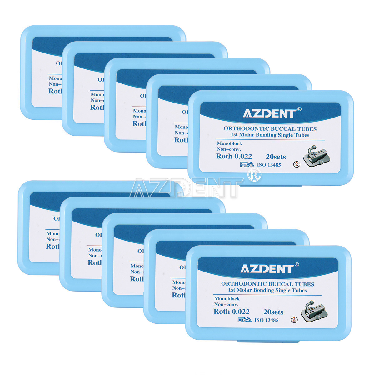 10X AZDENT Dental Ortho Bondable Buccal Tube 1st Molar Roth 0.022 Monoblock MIM