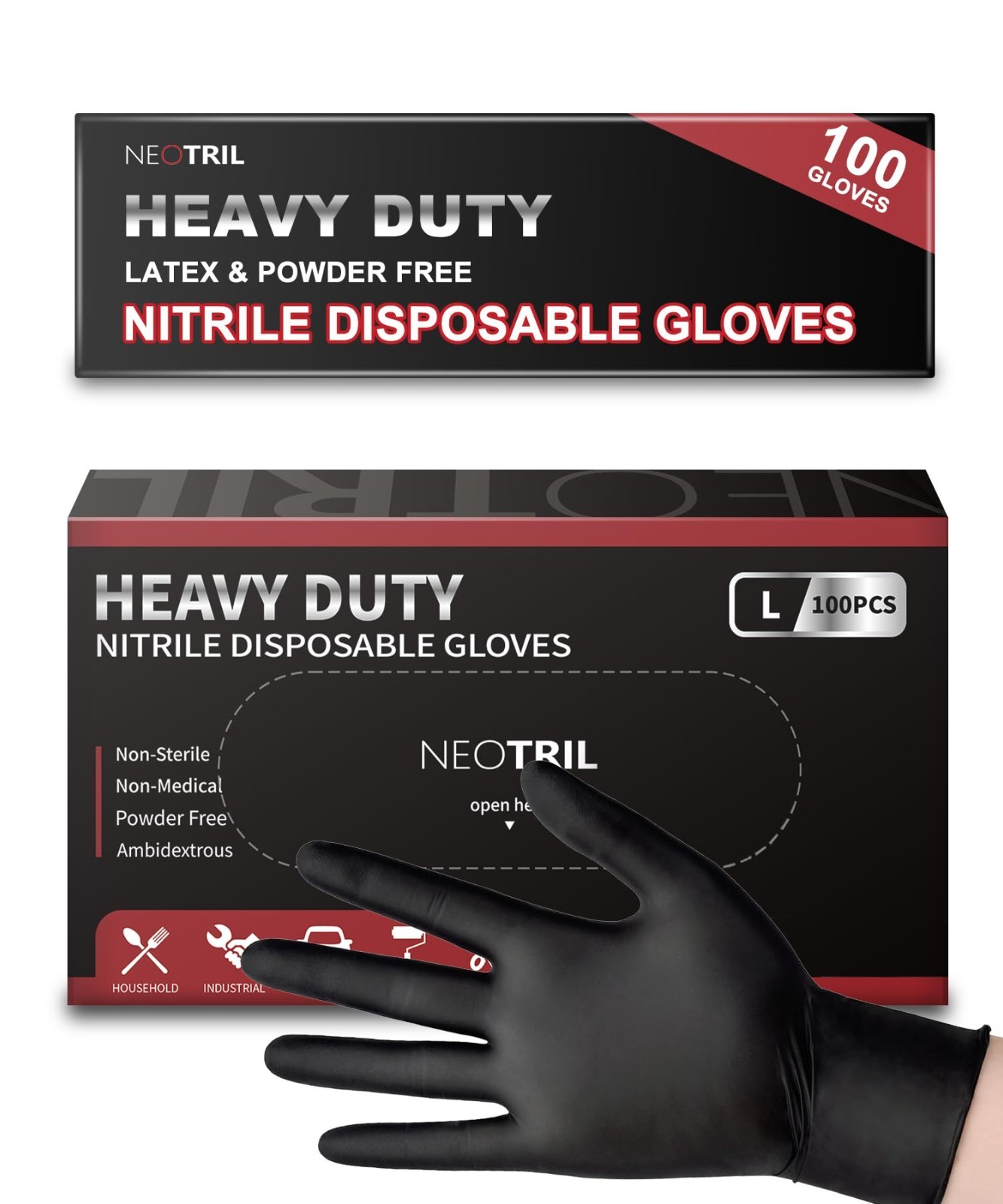 Heavy Duty Black Nitrile Disposable Gloves – 6 Mil, Latex-Free, Textured for Coo