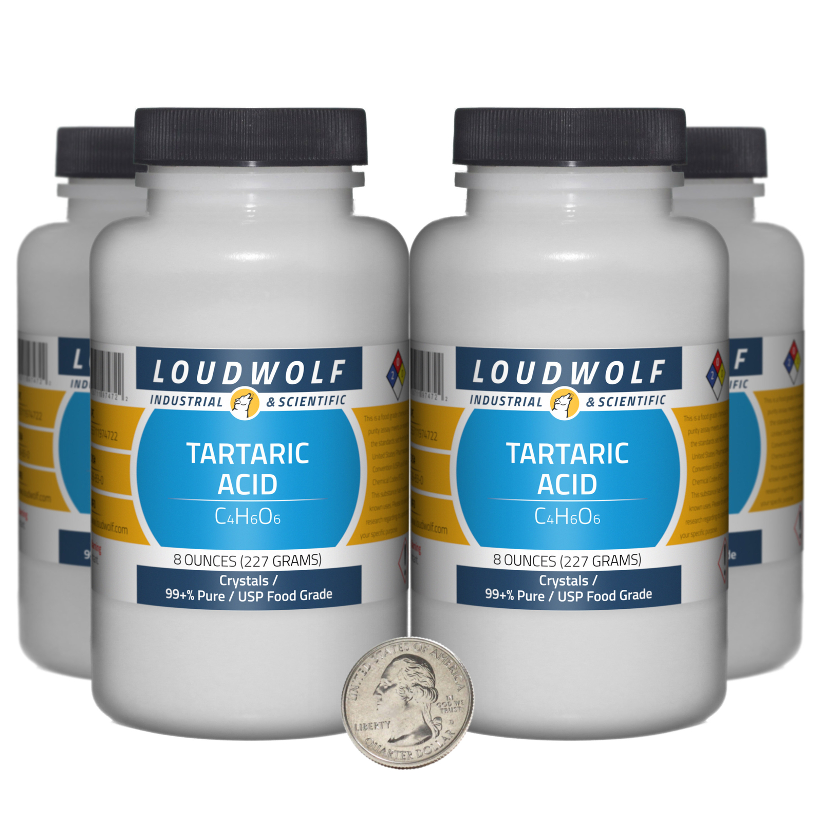 Tartaric Acid / 2 Pounds / 4 Bottles / 99+% Pure USP Food Grade / Crystals / USA