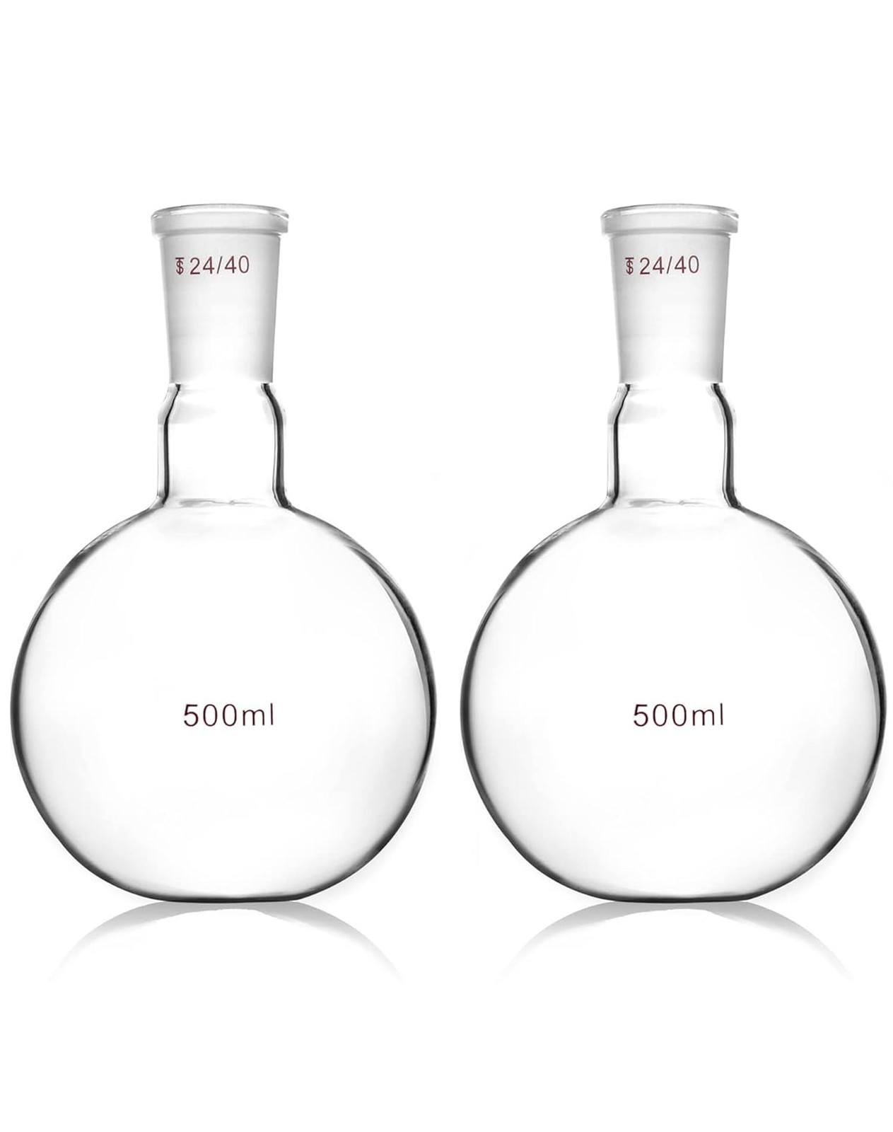 Laboratory Glassware Boiling Flask 500ml Flat Bottom 24 40 Taper Joint 2 Pack