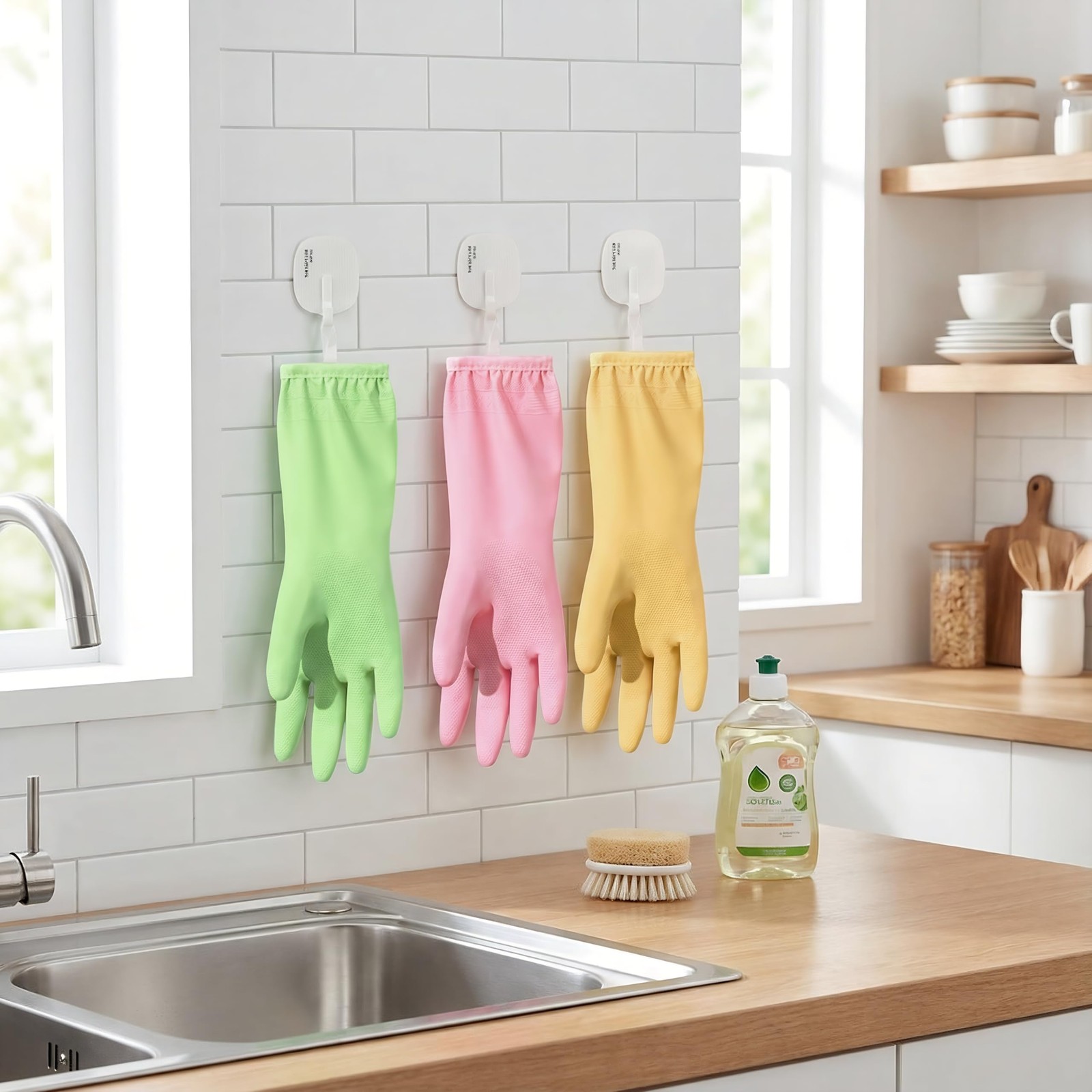 Dishwashing gloves Medium rubber dish gloves for women cleaning 3 Pairs pvc K…