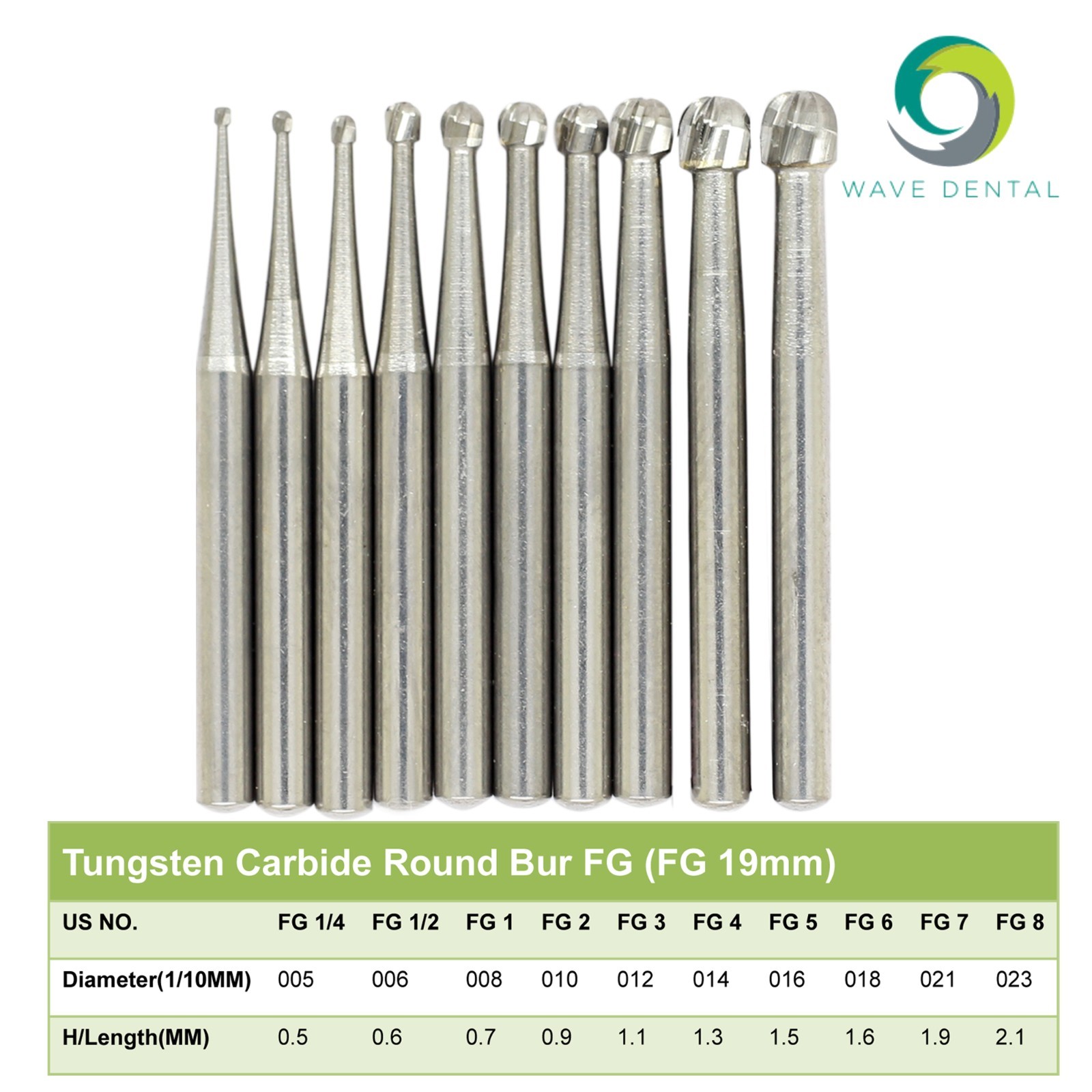 Wave Dental Round Carbide Burs High Speed Ball Burr 19mm FG 1/4 2 4 6 7 8 Prima