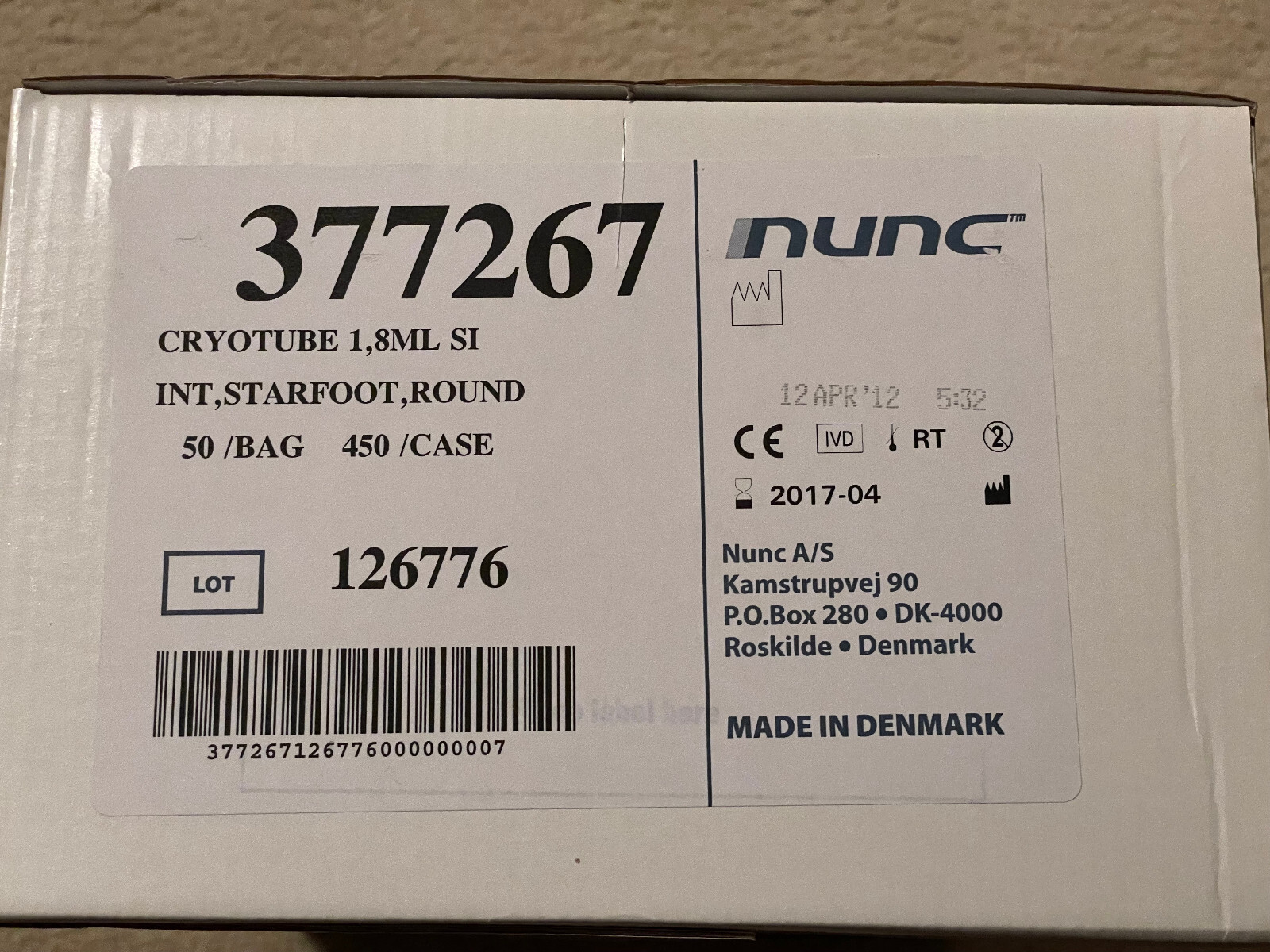 NUNC 377267 1.8mL SI PP Starfoot Cryogenic Storage Cryotubes – 450/CS