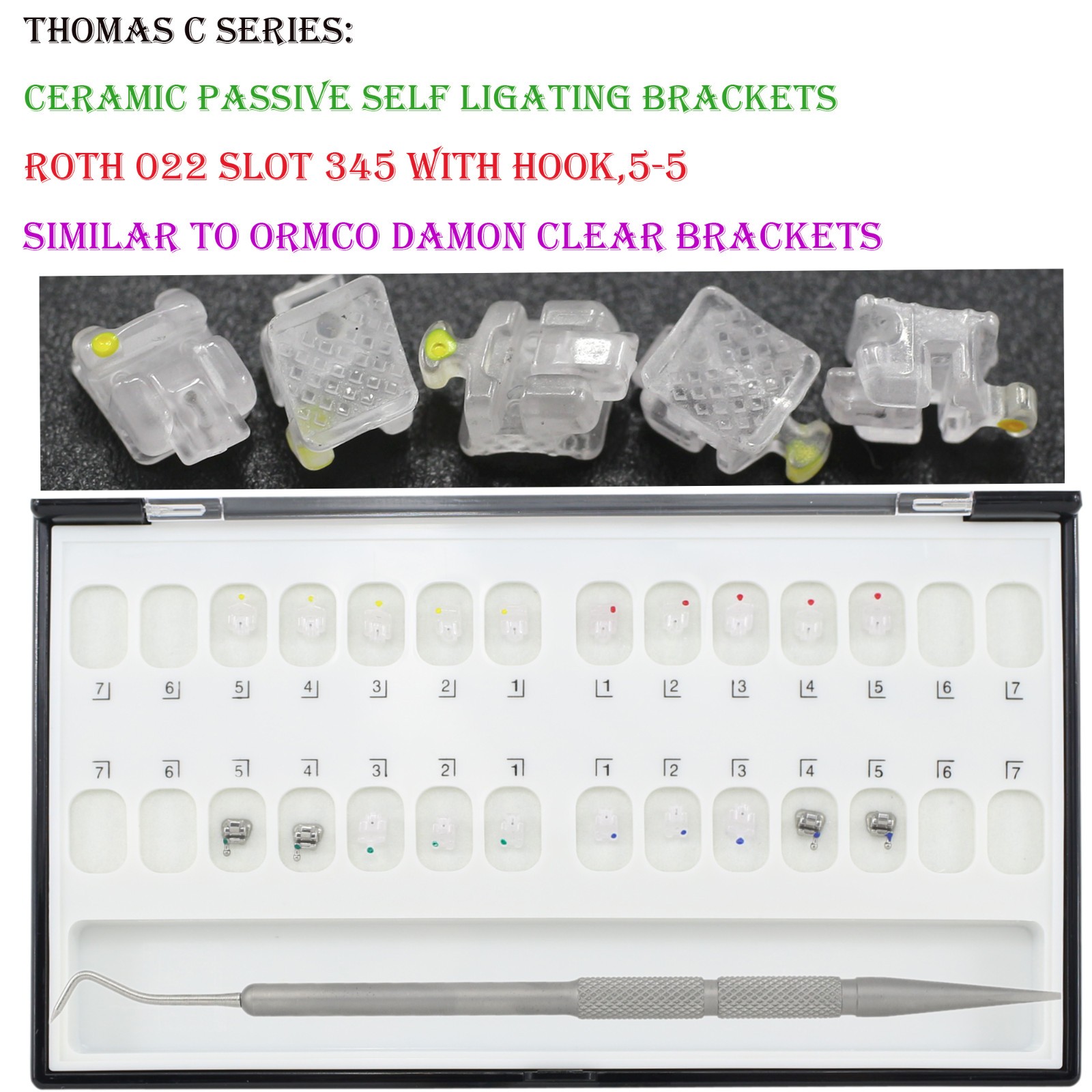Thomas C Orthodontic Ceramic Brackets Damon Clear MBT Roth 022 345 w/h Braces