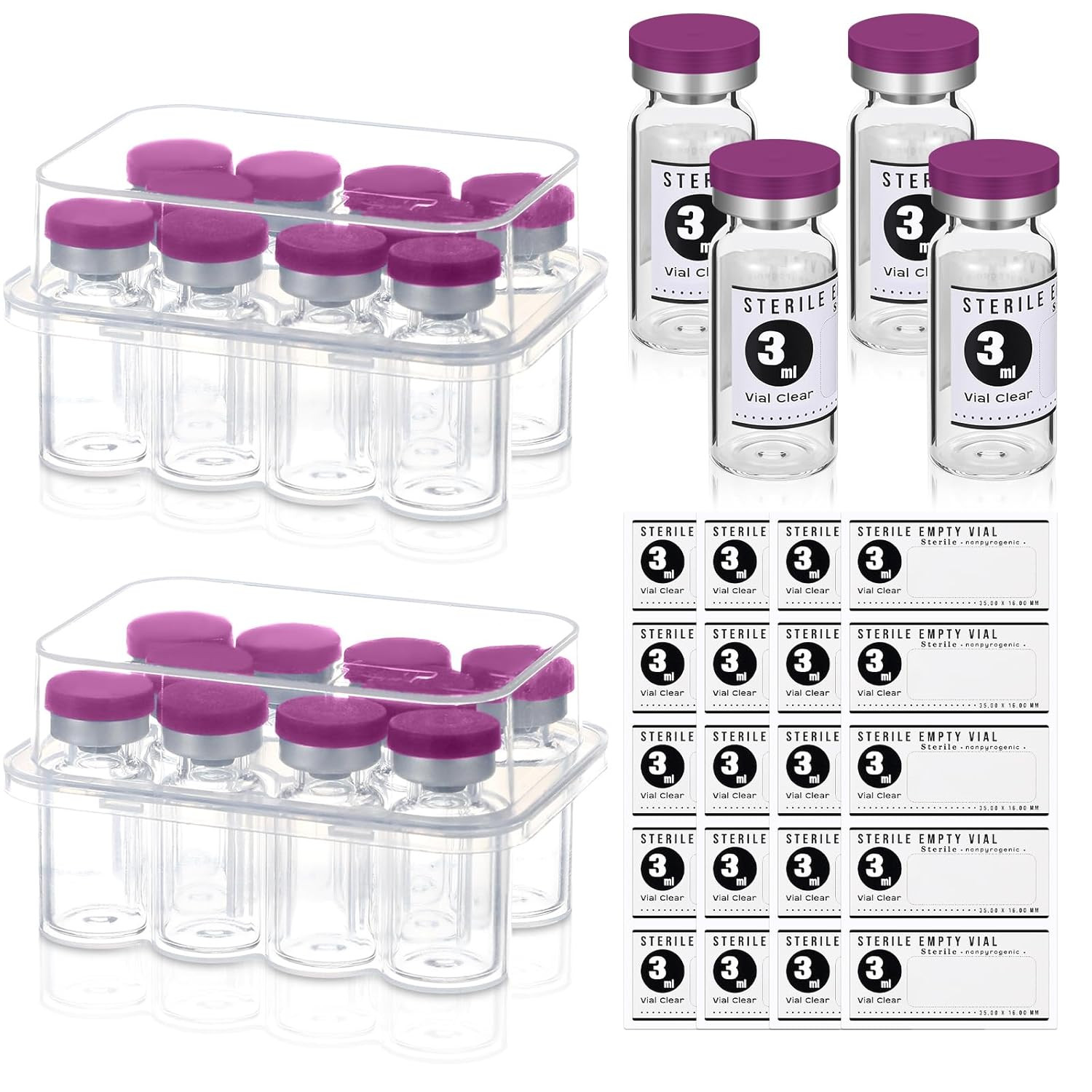 20 Pcs 3Ml Sealed Sterile Empty Vials with Self Healing Injection Port Glass Pe