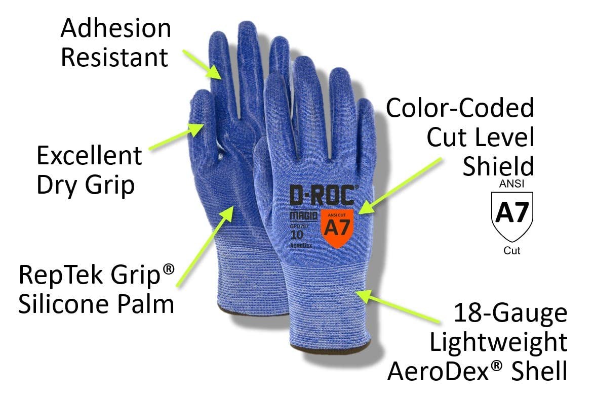 Magid D-Roc Aerodex Ansi A7 13-Gauge Reptek Grip Work Gloves 1 Pair Size 12/3Xl