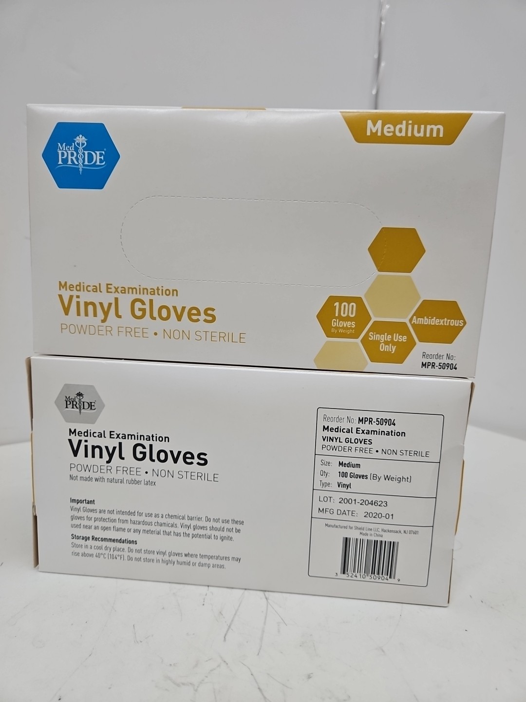 2 Medium Size Vinyl Examination Gloves Latex Free Rubber 100 CT Each Medpride