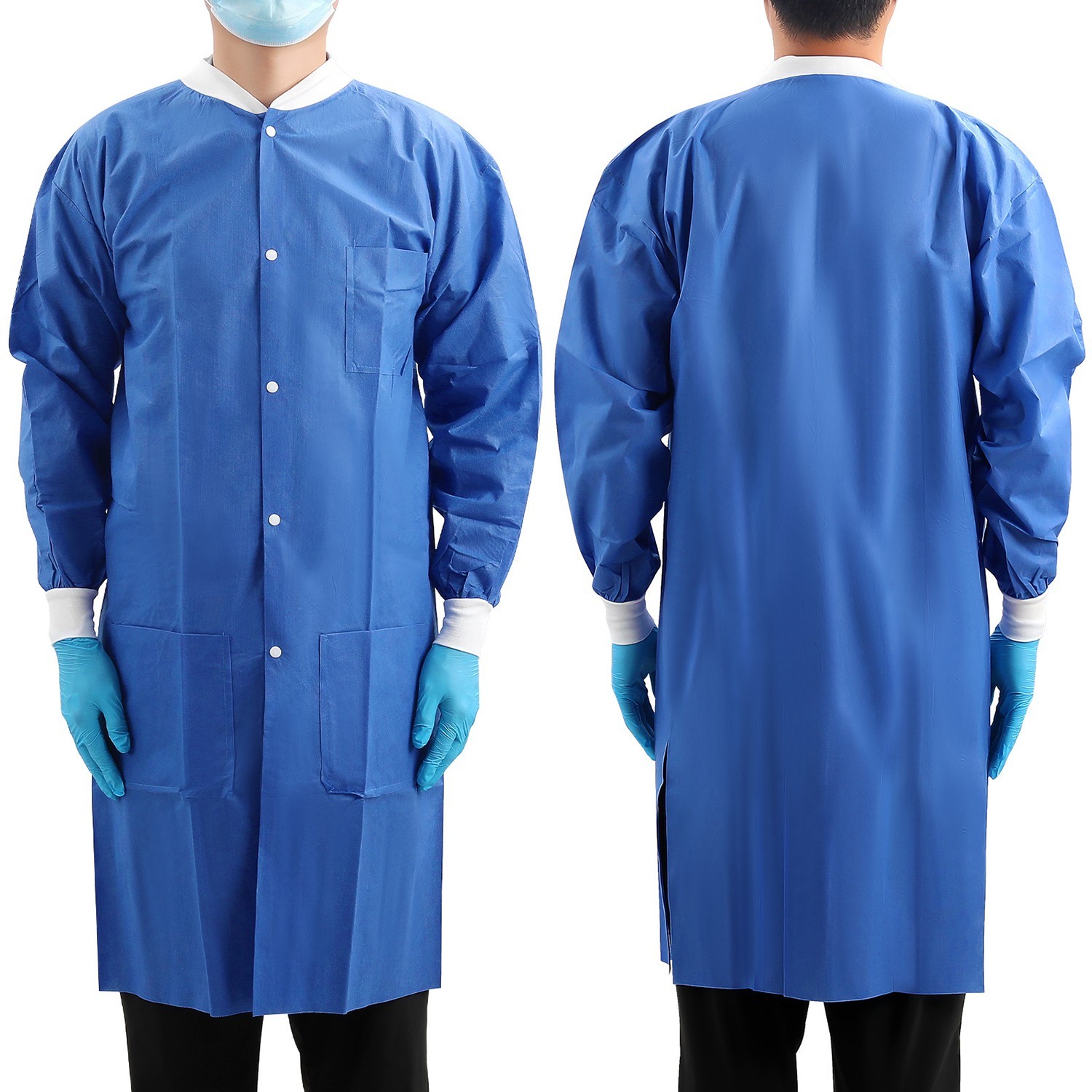 SMS Disposable Lab Coats 3-Pocket Knit Collar & Cuffs Medical Dental