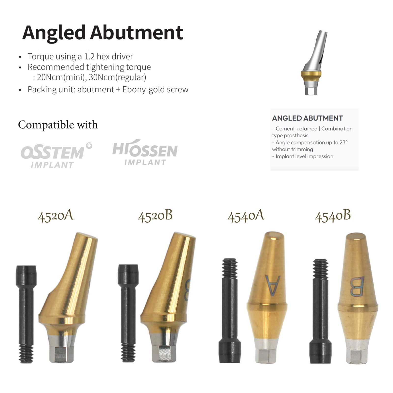 Hiossen/Osstem Angled Abutment 17° Anatomic Design for TS System Mini Platform