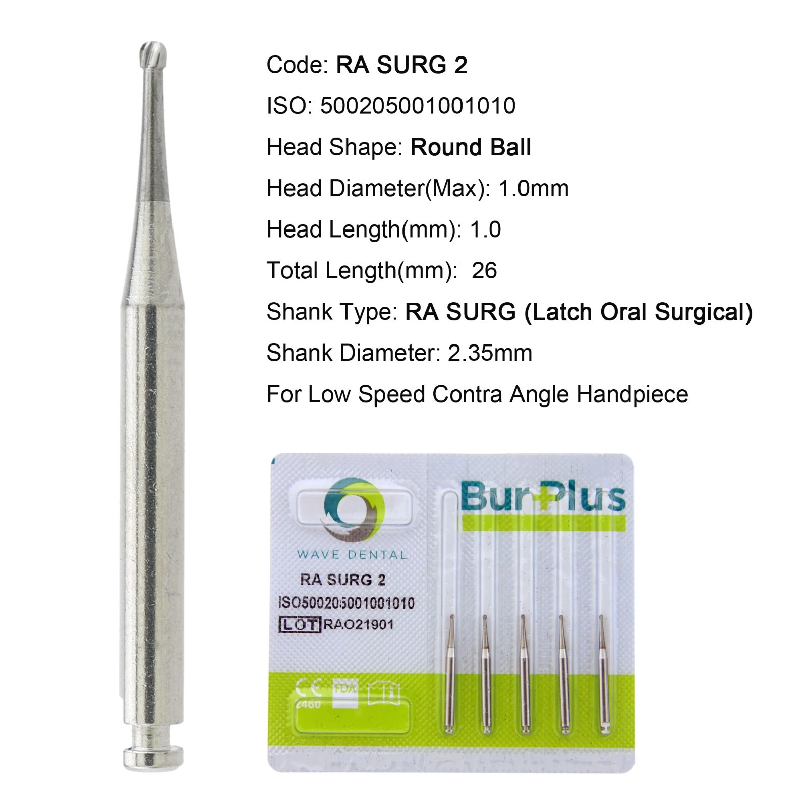 WAVE Dental Carbide Burs Latch Surgical Bur Round RA SURG 4 2 5 8 6 Slow Speed