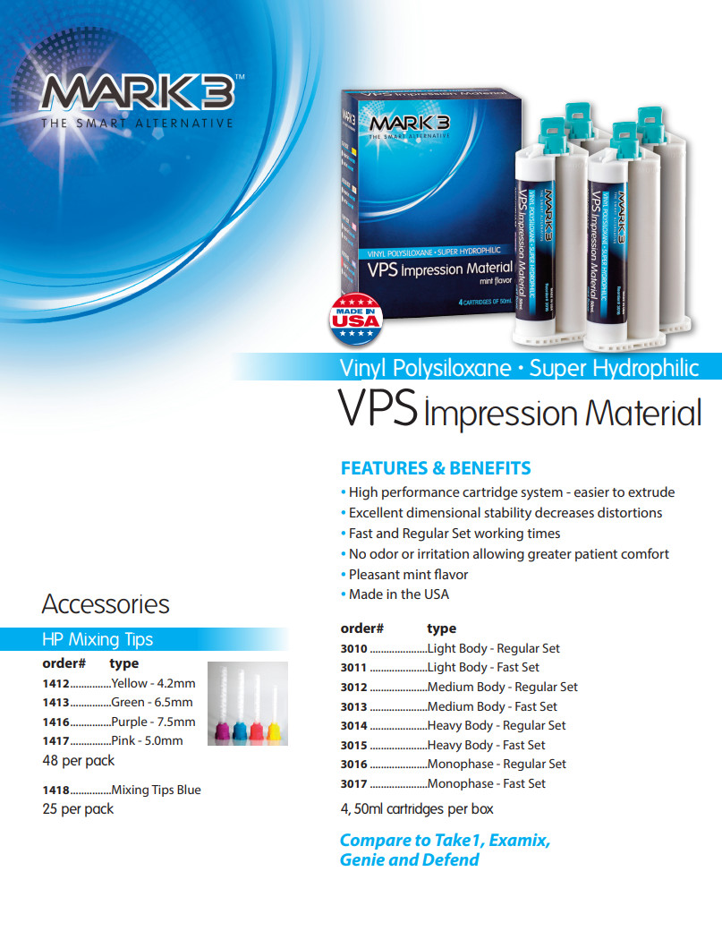 MARK3 100-3015- VPS Impression Material Heavy Body Fast Set 50ml. Cartridges