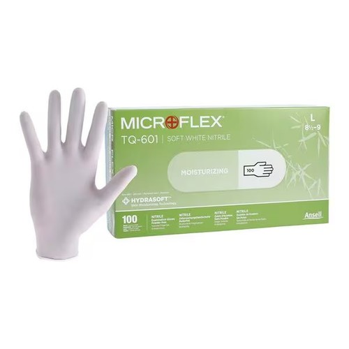 Microflex TQ-601-L Tranquility Nitrile White Gloves PF Large 100/Bx